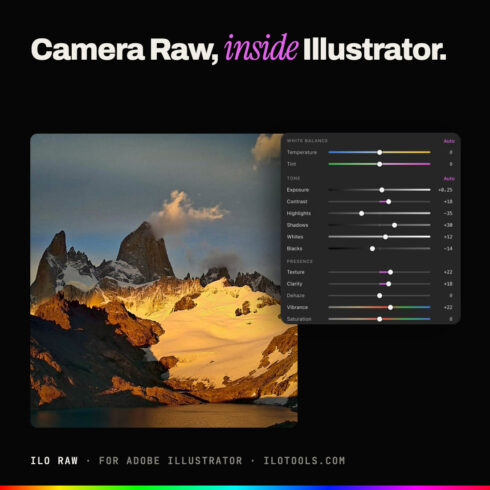 Ilo Raw: Camera Raw Photo Editing Plugin for Adobe Illustrator cover image.