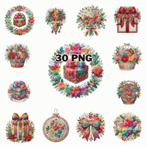 Festive Rainbow Faux Embroidery Sublimation Clipart Bundle cover image.
