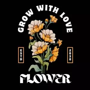 Grow With Love Retro Floral Graphic – Vintage Orange Poppy Black Tee Design cover image.