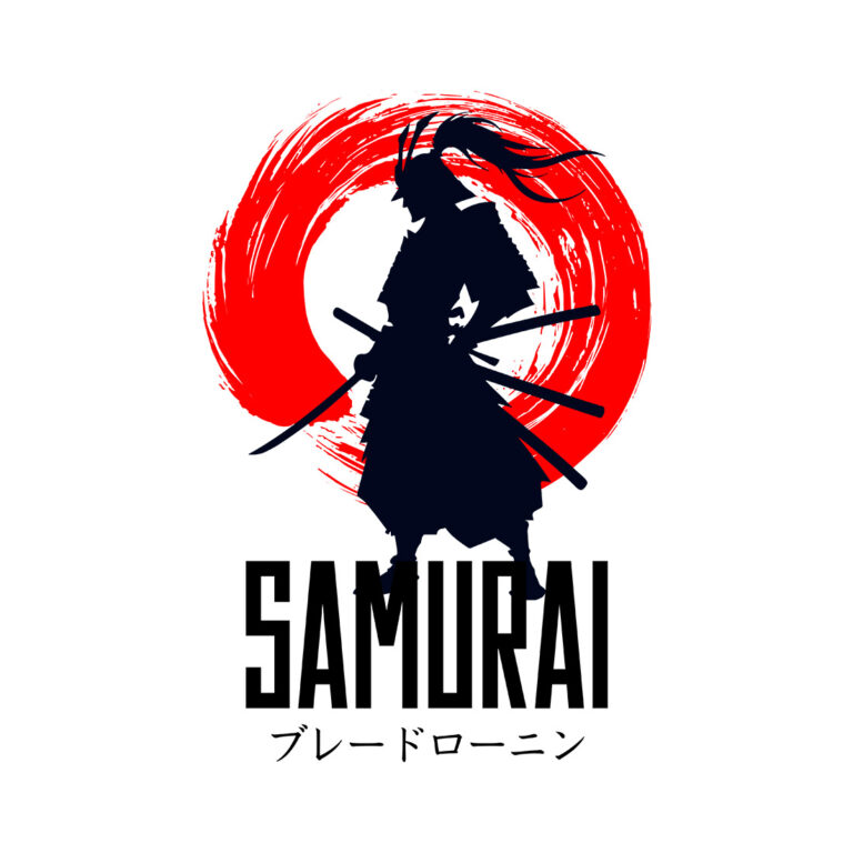 Samurai Warrior Silhouette Graphic Design – Red Brush Stroke Sun Art cover image.