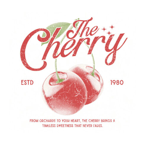 Retro Distressed The Cherry Estd 1980 Halftone Fruit Apparel Graphic cover image.