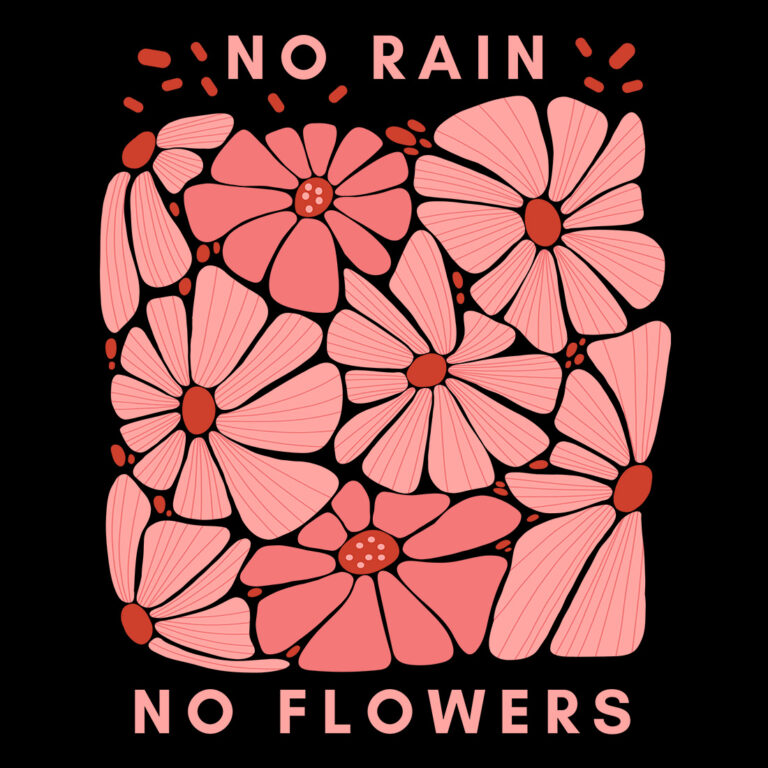Pink Daisy Floral Pattern No Rain No Flowers Motivational Graphic cover image.