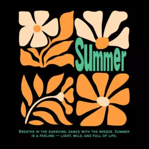 Retro 70s Groovy Floral Summer Is A Feeling Sunshine Typography Graphic cover image.