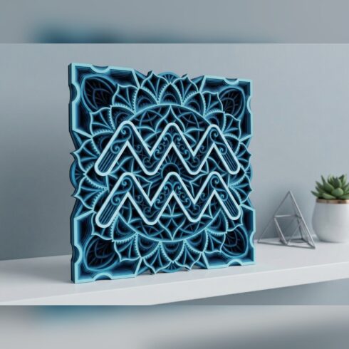 Multilayer Aquarius Zodiac Mandala – Aquarius Wave Symbol Panel, 8-Layer Laser Cut SVG DXF cover image.
