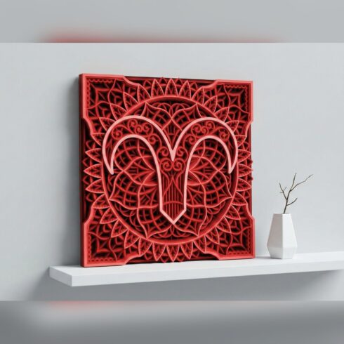 Multilayer Aries Zodiac Mandala – Ram Horn Sign Panel, 8-Layer Laser Cut SVG DXF cover image.