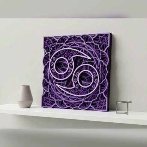 Multilayer Cancer Zodiac Mandala – Crab Glyph Lace Square, 8-Layer Laser Cut SVG DXF cover image.