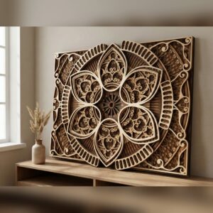 Multilayer Celestial Mandala Wall Art #1 – Almond Petal Filigree Medallion, 9-Layer Laser Cut SVG DXF cover image.