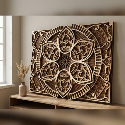 Multilayer Celestial Mandala Wall Art #1 – Almond Petal Filigree Medallion, 9-Layer Laser Cut SVG DXF cover image.