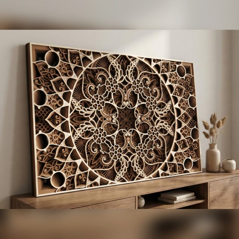 Multilayer Celestial Mandala Wall Art #2 – Lace Garden Circle Panel, 9-Layer Laser Cut SVG DXF cover image.