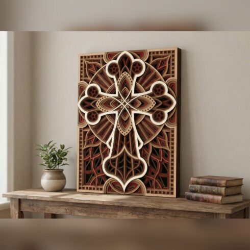 Multilayer Cross Mandala Wall Art #10 ā Star-Centered Lobed Cross, 8-Layer Laser Cut SVG DXF cover image.