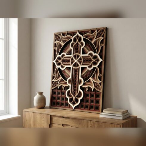Multilayer Cross Mandala Wall Art #11 ā Haloed Trefoil Cross, 8-Layer Laser Cut SVG DXF cover image.
