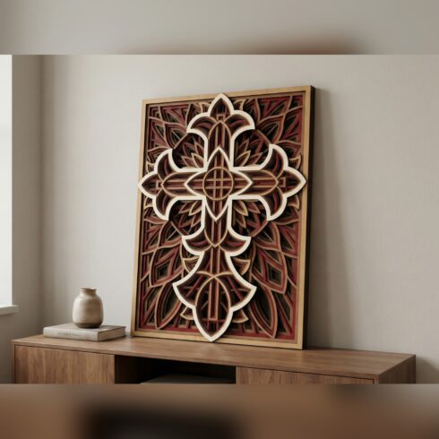 Multilayer Cross Mandala Wall Art #12 ā Cusped Outline Cross, 7-Layer Laser Cut SVG DXF cover image.