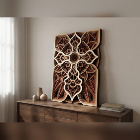 Multilayer Cross Mandala Wall Art #16 – Lancet Tip Cross, 8-Layer Laser Cut SVG DXF cover image.