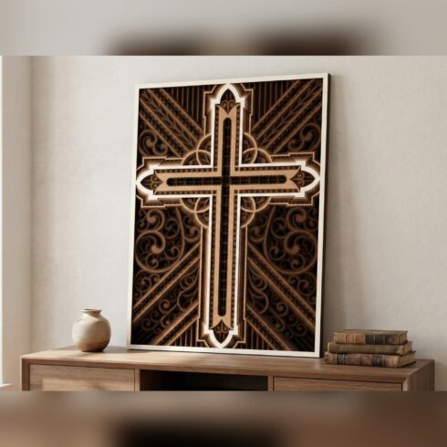 Multilayer Cross Mandala Wall Art #3 – Art Deco Ray Cross, 8-Layer Laser Cut SVG DXF cover image.