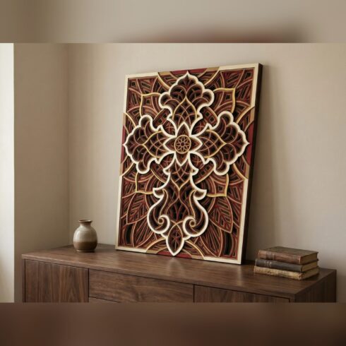 Multilayer Cross Mandala Wall Art #7 ā Clover-Tipped Ribbon Cross, 7-Layer Laser Cut SVG DXF cover image.