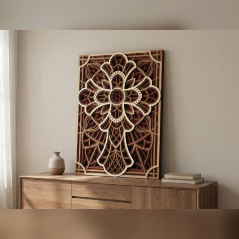 Multilayer Cross Mandala Wall Art #8 ā Four-Petal Bloom Cross, 8-Layer Laser Cut SVG DXF cover image.