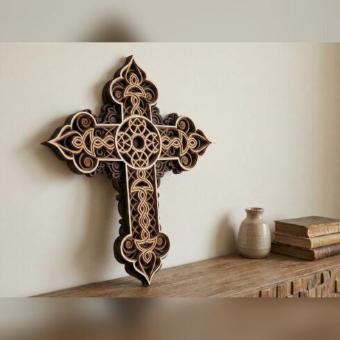 Multilayer Cross Wall Art #3 – Celtic Knotwork Spade Cross, 6-Layer Laser Cut SVG DXF cover image.