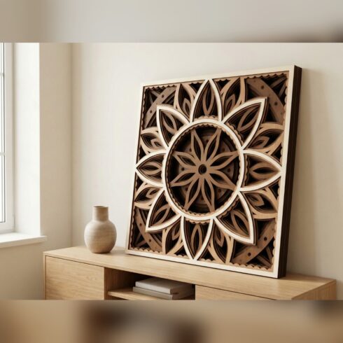 Multilayer Flower Mandala Wall Art #1 – Radiant Daisy Square, 7-Layer Laser Cut SVG DXF cover image.