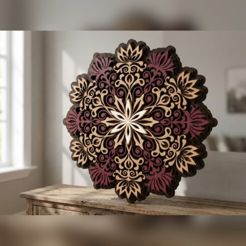 Multilayer Flower Mandala Wall Art #10 – Dense Filigree Lotus Bloom, 8-Layer Laser Cut SVG DXF cover image.