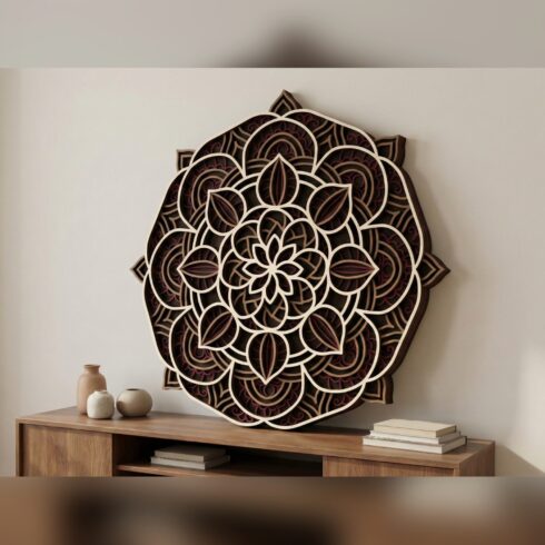 Multilayer Flower Mandala Wall Art #3 – Scalloped Petal Medallion, 4-Layer Laser Cut SVG DXF cover image.
