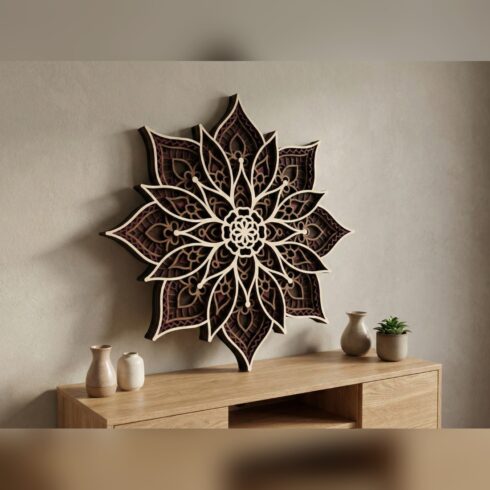 Multilayer Flower Mandala Wall Art #4 – Spiky Star Flower, 4-Layer Laser Cut SVG DXF cover image.