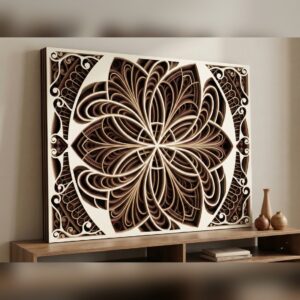 Multilayer Flower Mandala Wall Art #5 – Swirling Dahlia Panel, 8-Layer Laser Cut SVG DXF cover image.