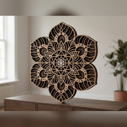 Multilayer Flower Mandala Wall Art #6 – Six-Lobed Lace Flower, 5-Layer Laser Cut SVG DXF cover image.
