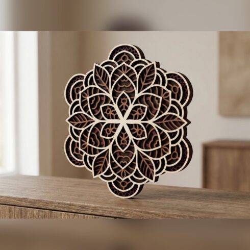 Multilayer Flower Mandala Wall Art #7 – Six-Point Leaf Bloom, 4-Layer Laser Cut SVG DXF cover image.