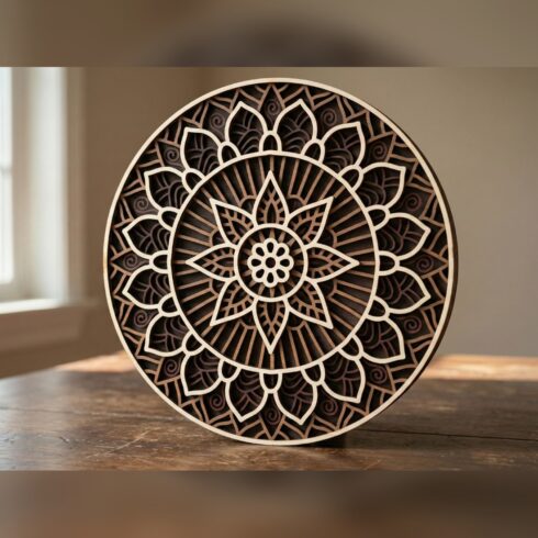 Multilayer Flower Mandala Wall Art #8 – Rimmed Star Flower Disc, 4-Layer Laser Cut SVG DXF cover image.