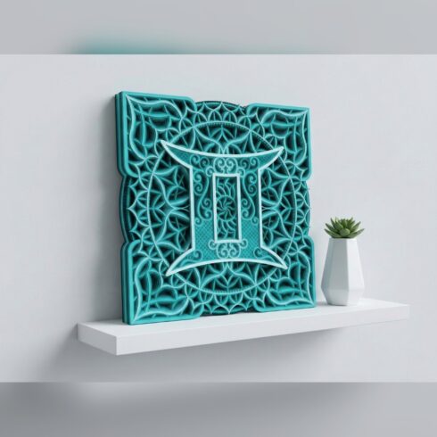 Multilayer Gemini Zodiac Mandala – Twin Pillar Glyph Square, 8-Layer Laser Cut SVG DXF cover image.