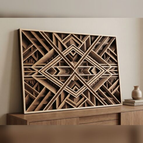 Multilayer Geometric Wall Art #1 – Art Deco Chevron Panel, 9-Layer Laser Cut SVG DXF cover image.