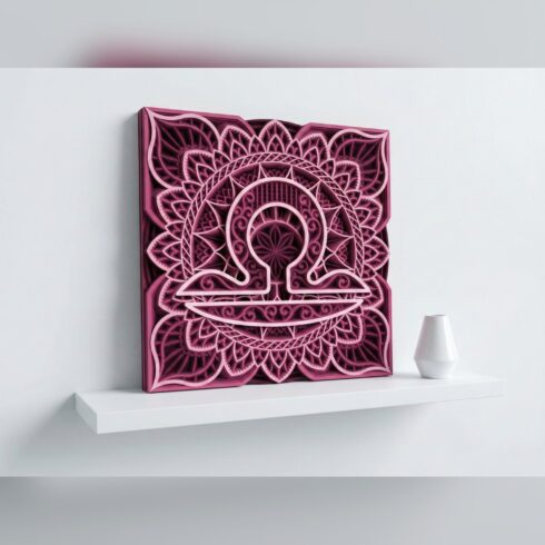 Multilayer Libra Zodiac Mandala – Scales Symbol Lotus Square, 8-Layer Laser Cut SVG DXF cover image.