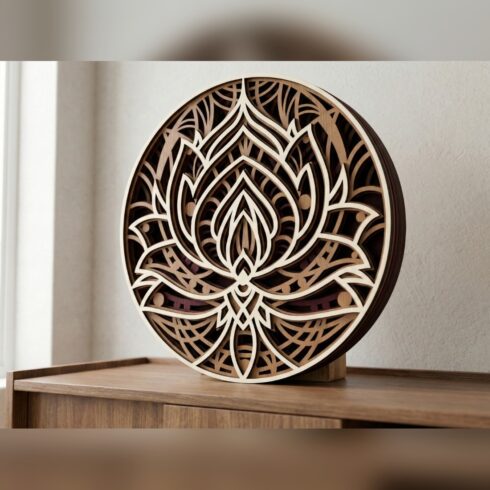Multilayer Lotus Mandala Wall Art #3 – Full-Bloom Lotus Disc, 5-Layer Laser Cut SVG DXF cover image.