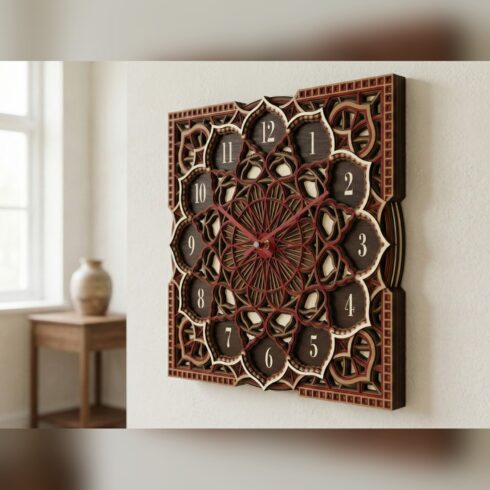 Multilayer Mandala Clock #2 – Square Onion Dome Clock, 8-Layer Laser Cut SVG DXF cover image.