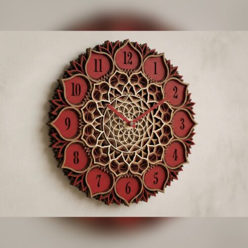 Multilayer Mandala Clock #4 – Teardrop Petal Numeral Clock, 6-Layer Laser Cut SVG DXF cover image.