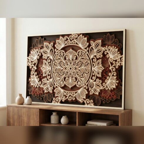 Multilayer Mandala Wall Art #1 – Lotus Vine Panoramic Panel, 7-Layer Laser Cut SVG DXF cover image.