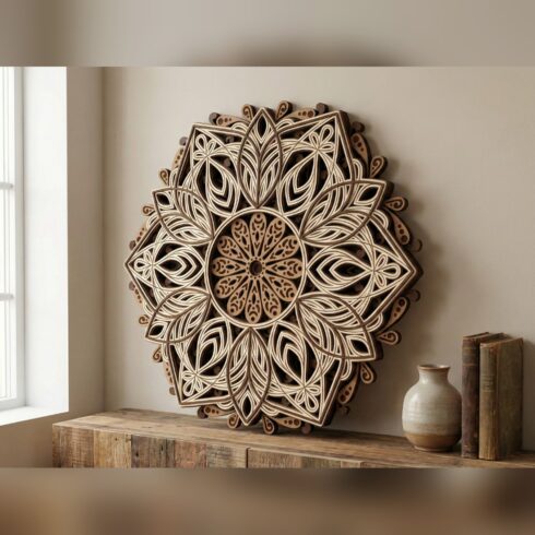 Multilayer Mandala Wall Art #10 – Lace Petal Snowflake Mandala, 6-Layer Laser Cut SVG DXF cover image.