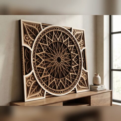 Multilayer Mandala Wall Art #11 – Square Starburst Circle, 9-Layer Laser Cut SVG DXF cover image.