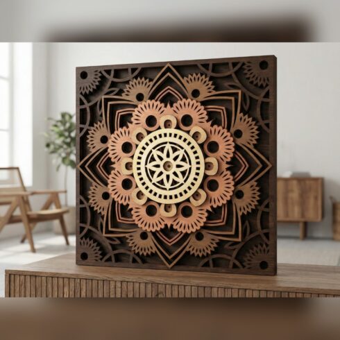 Multilayer Mandala Wall Art #13 – Gear-Petal Rosette Square, 11-Layer Laser Cut SVG DXF cover image.