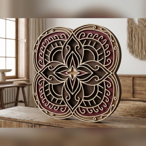 Multilayer Mandala Wall Art #15 – Interlaced Quatrefoil Knot, 5-Layer Laser Cut SVG DXF cover image.