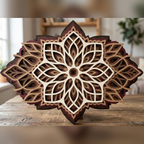 Multilayer Mandala Wall Art #16 – Lattice Petal Star Flower, 6-Layer Laser Cut SVG DXF cover image.