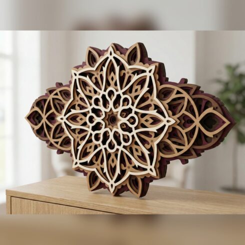 Multilayer Mandala Wall Art #17 – Elongated Lace Flower, 6-Layer Laser Cut SVG DXF cover image.