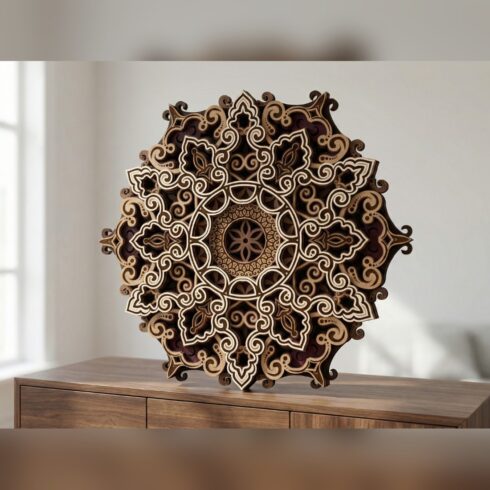 Multilayer Mandala Wall Art #18 – Swirl Filigree Round Mandala, 7-Layer Laser Cut SVG DXF cover image.