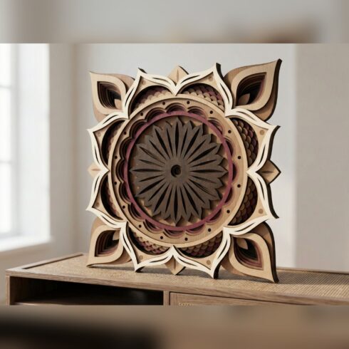 Multilayer Mandala Wall Art #21 – Leaf Corner Sunburst Well, 9-Layer Laser Cut SVG DXF cover image.