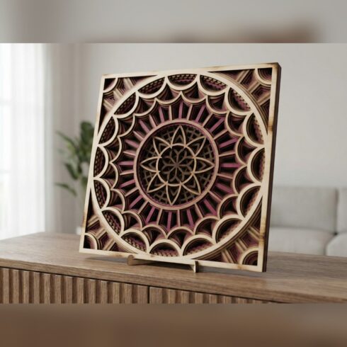 Multilayer Mandala Wall Art #22 – Framed Radiant Rose Window, 9-Layer Laser Cut SVG DXF cover image.