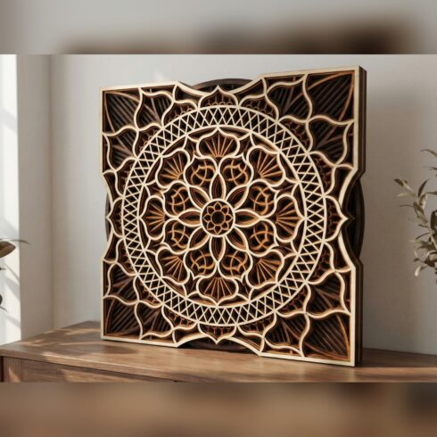 Multilayer Mandala Wall Art #23 – Woven Ring Square Panel, 6-Layer Laser Cut SVG DXF cover image.