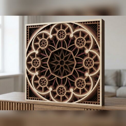 Multilayer Mandala Wall Art #25 – Rosette Wheels Square Panel, 9-Layer Laser Cut SVG DXF cover image.