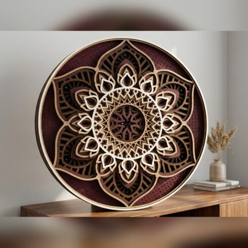 Multilayer Mandala Wall Art #28 – Round Framed Petal Mandala, 8-Layer Laser Cut SVG DXF cover image.