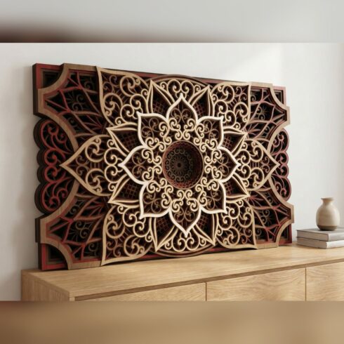 Multilayer Mandala Wall Art #29 – Swirl Field Sunflower Panel, 9-Layer Laser Cut SVG DXF cover image.