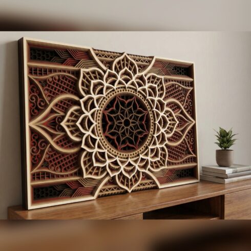 Multilayer Mandala Wall Art #31 – Lotus Ring Banded Panel, 10-Layer Laser Cut SVG DXF cover image.